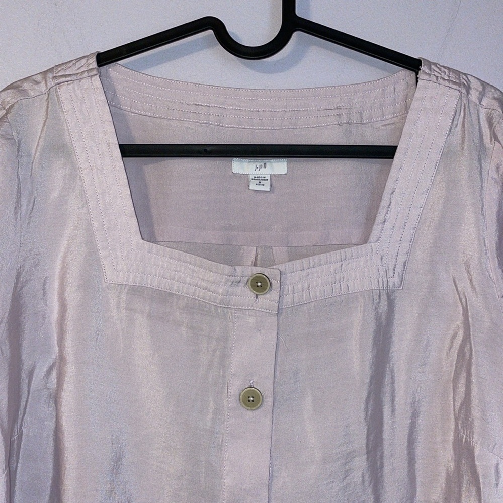 J. Jill Light Purple Square Neckline 3/4 Sleeve Button Front Blouse Size MP - Picture 2 of 14